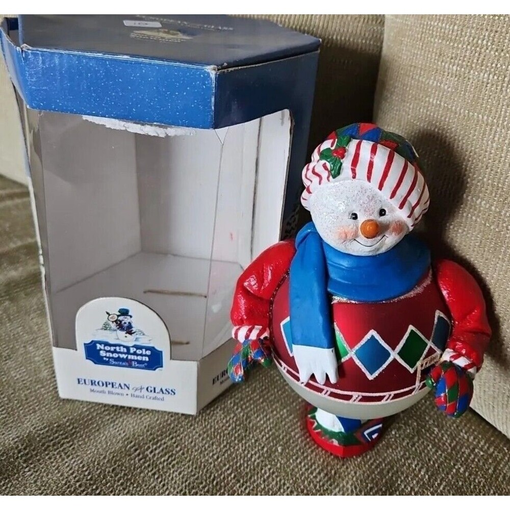 North Pole Snowman Santa's Best European Style Blown Glass Christmas Ornament
